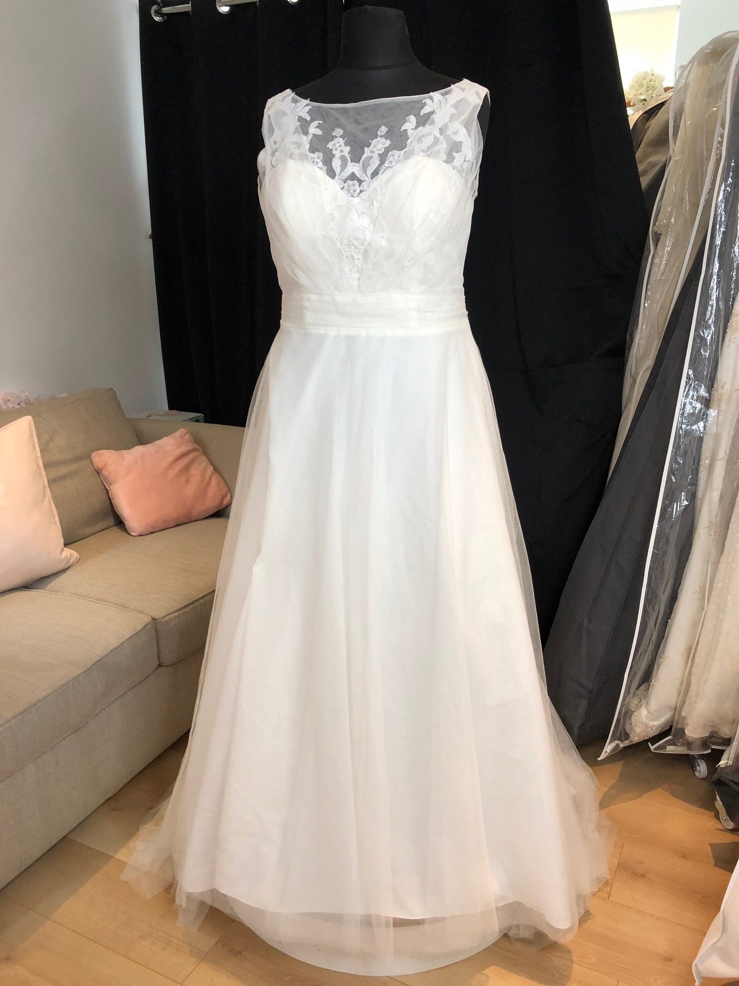 Illusion Neckline Chiffon Dress With Jacket Ivory Plus Size