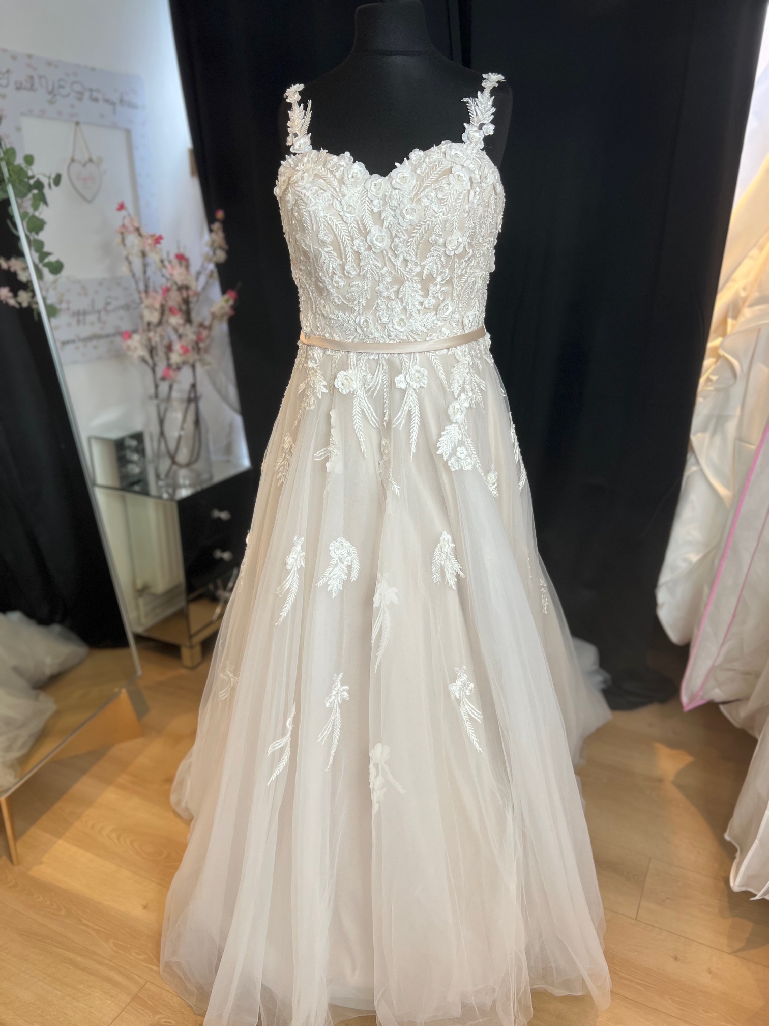 Floral Appliqued Champagne Ballgown Wedding Dress with Detachable Floral Appliqued Champagne Ballgown Wedding Dress with Detachable